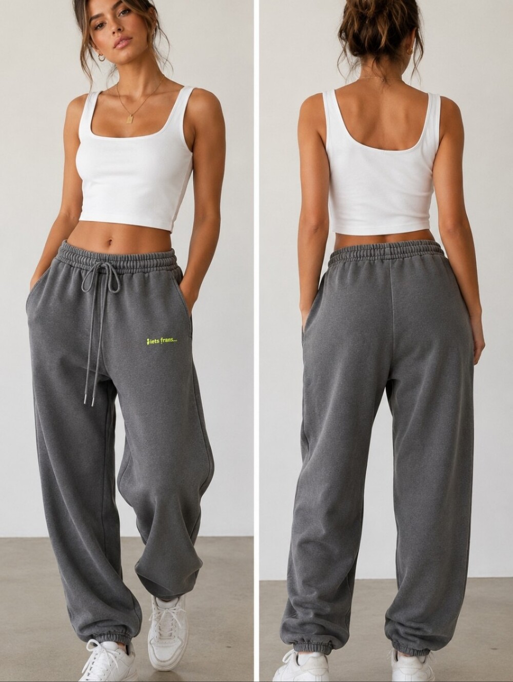 iets frans... Gray Fleece Jogger Sweatpants Drawstring Athleisure Size S